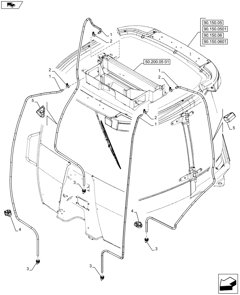 Схема запчастей Case 580SN WT - (50.200.07) - VAR - 747853, 747855 - AIR CONDITIONING, DRAIN LINE (50) - CAB CLIMATE CONTROL