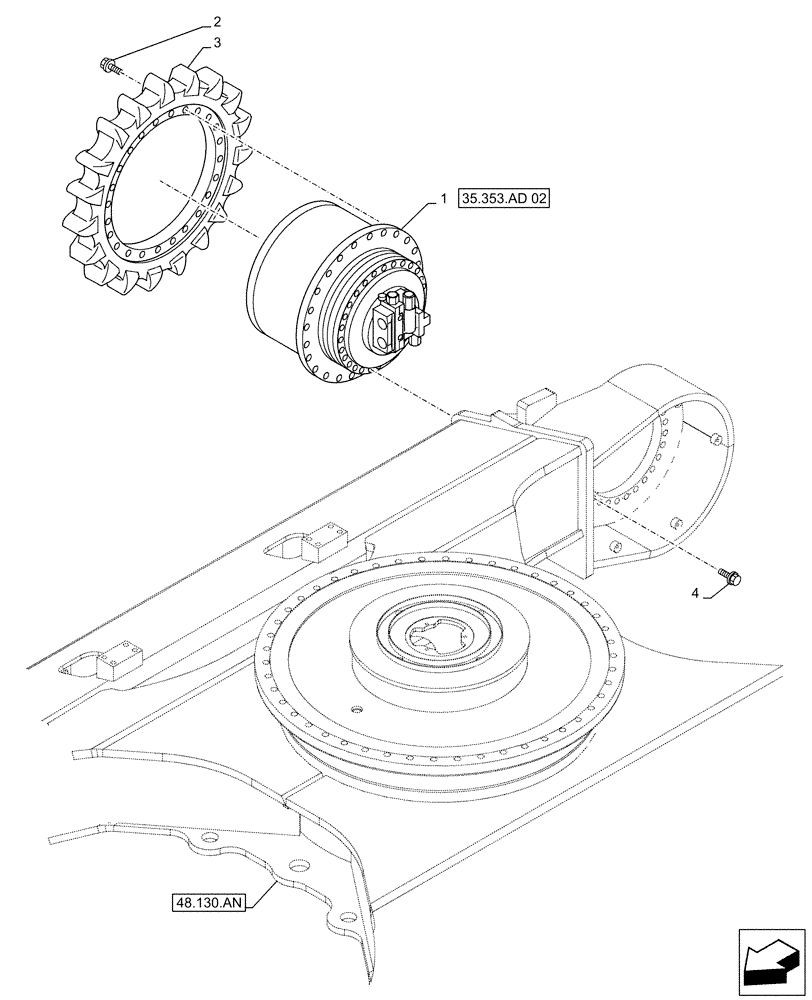 Схема запчастей Case CX490D RTC - (35.353.AD[01]) - TRAVEL MOTOR & REDUCTION GEAR, HOUSING (35) - HYDRAULIC SYSTEMS