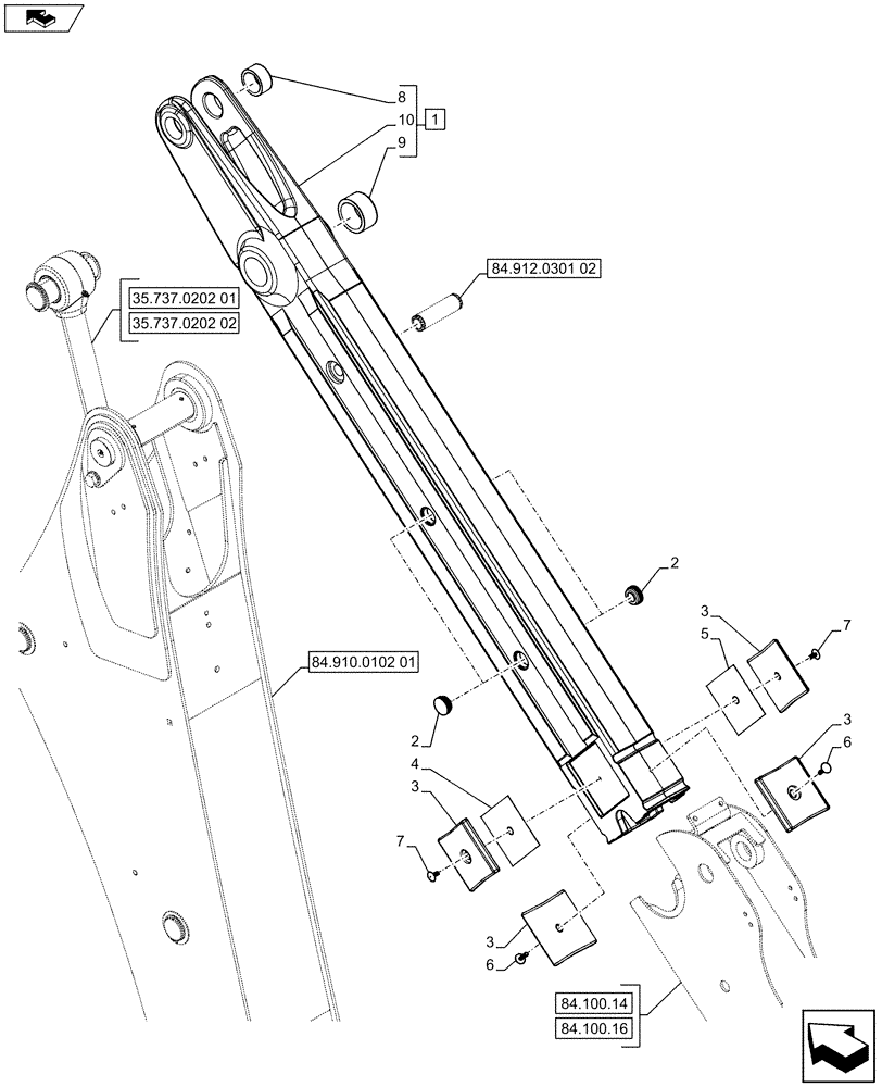 Схема запчастей Case 580SN - (84.912.0301[01]) - VAR - 423076 - EXTENDABLE DIPPER, FIXED, ARM (84) - BOOMS, DIPPERS & BUCKETS