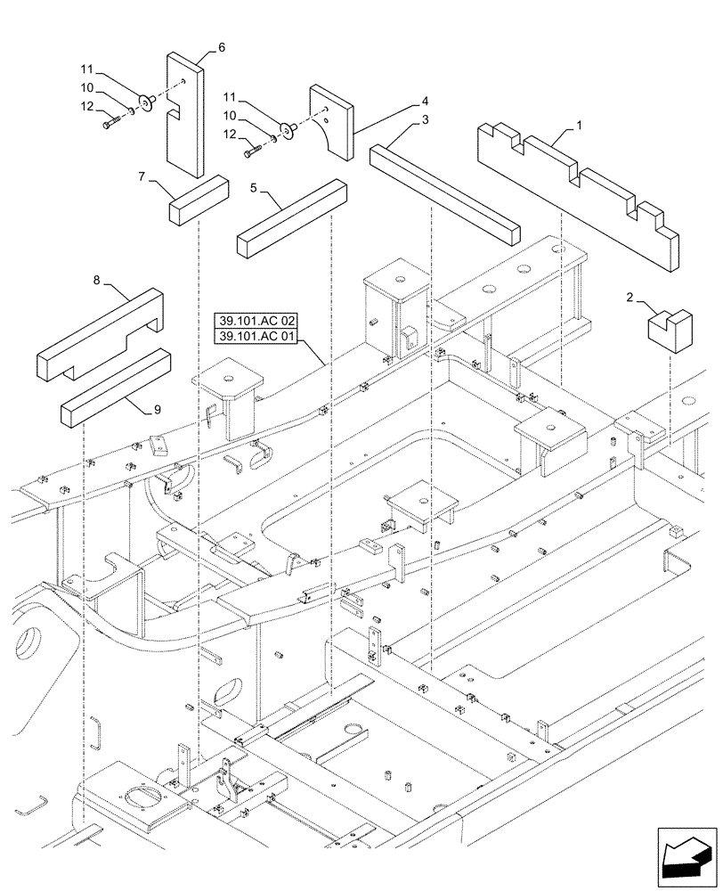 Схема запчастей Case CX490D LC - (90.105.BV[09]) - STD + VAR - 461569, 481027 - HOUSING & COVERS, INSULATION, ADDITIONAL, HANDRAIL (90) - PLATFORM, CAB, BODYWORK AND DECALS