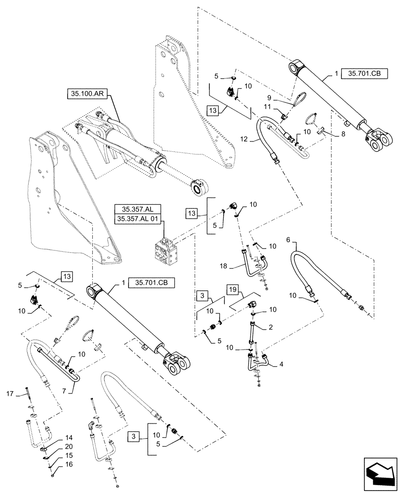 Схема запчастей Case 721F - (35.100.AR[01]) - LIFT CYLINDER INSTALLATION, Z-BAR, XR (35) - HYDRAULIC SYSTEMS