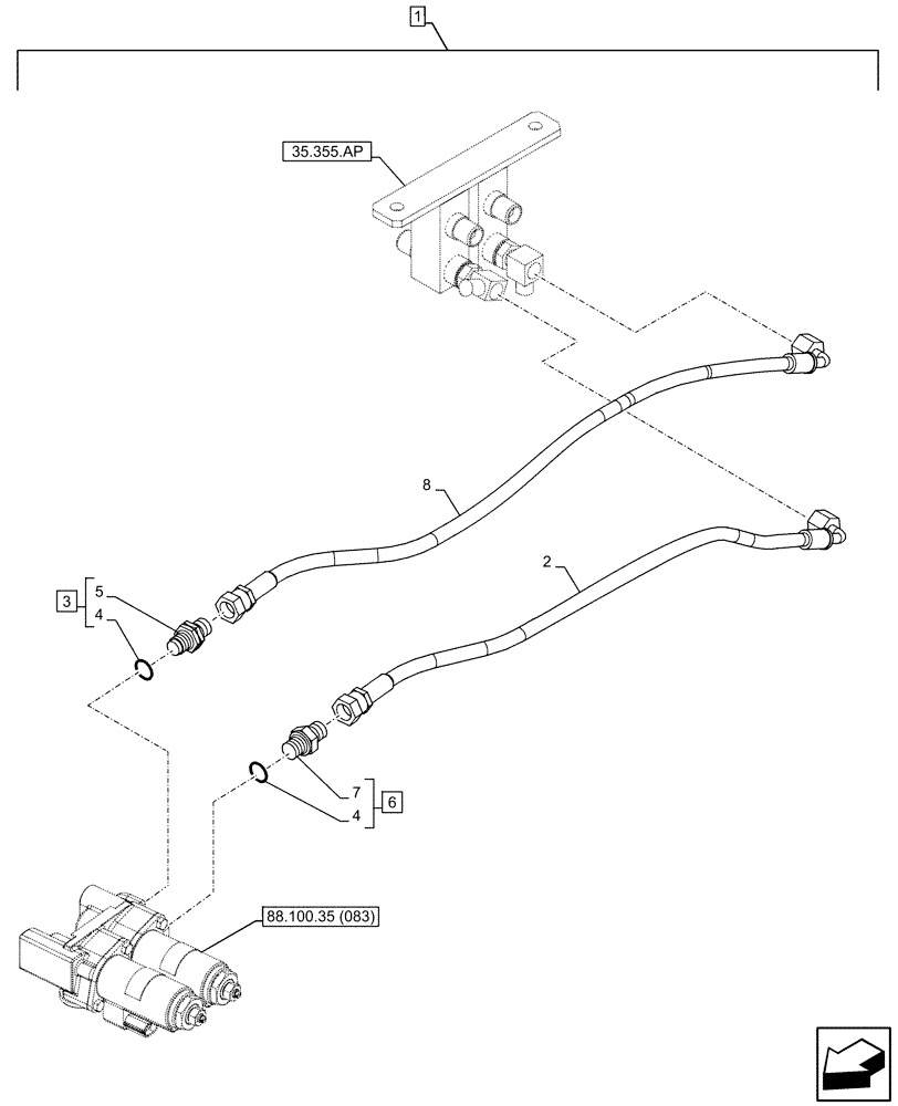 Схема запчастей Case CX130D - (88.100.35[085]) - DIA KIT, CLAMSHELL BUCKET, ROTATION, W/ ELECTRICAL PROPORTIONAL CONTROL, HYDRAULIC LINE (88) - ACCESSORIES