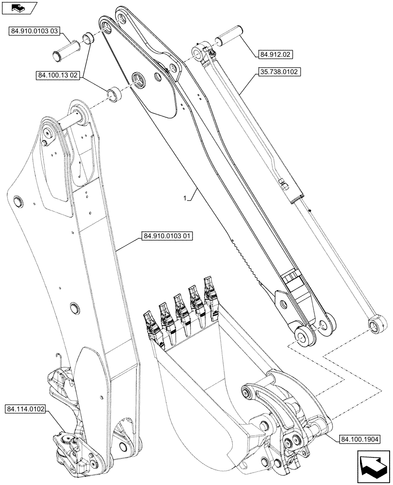 Схема запчастей Case 590SN - (84.100.13[01]) - STANDARD DIPPER, W/O HYDRAULIC COUPLER (84) - BOOMS, DIPPERS & BUCKETS