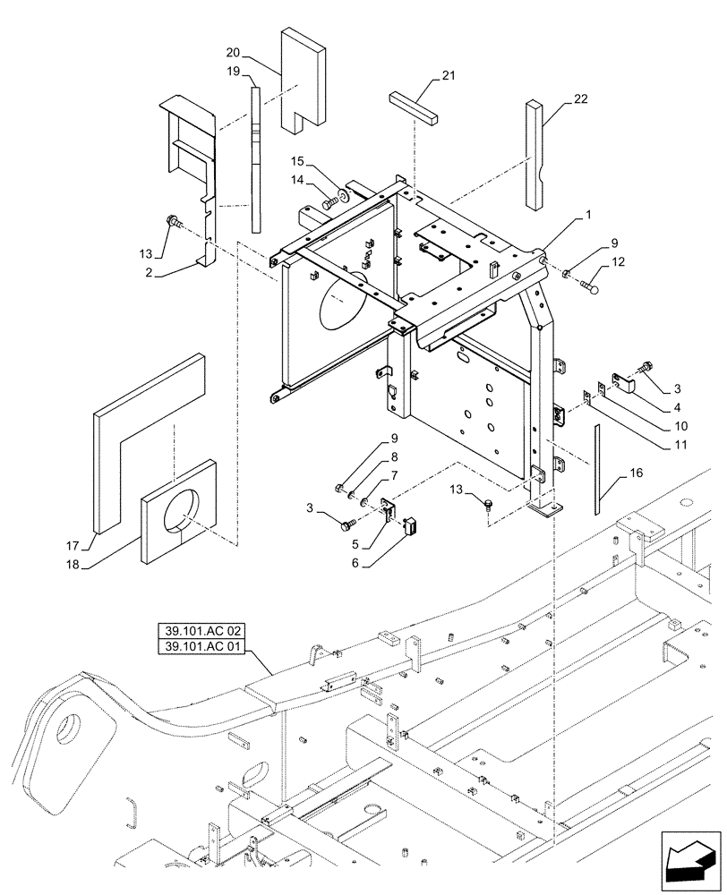 Схема запчастей Case CX490D LC - (90.105.BV[02]) - STD + VAR - 461569, 481027 - HOUSING & COVERS, ADDITIONAL, HANDRAIL (90) - PLATFORM, CAB, BODYWORK AND DECALS