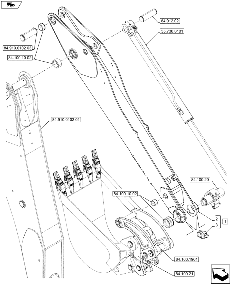 Схема запчастей Case 580SN WT - (84.100.10[01]) - STANDARD DIPPER, W/ HYDRAULIC COUPLER (84) - BOOMS, DIPPERS & BUCKETS