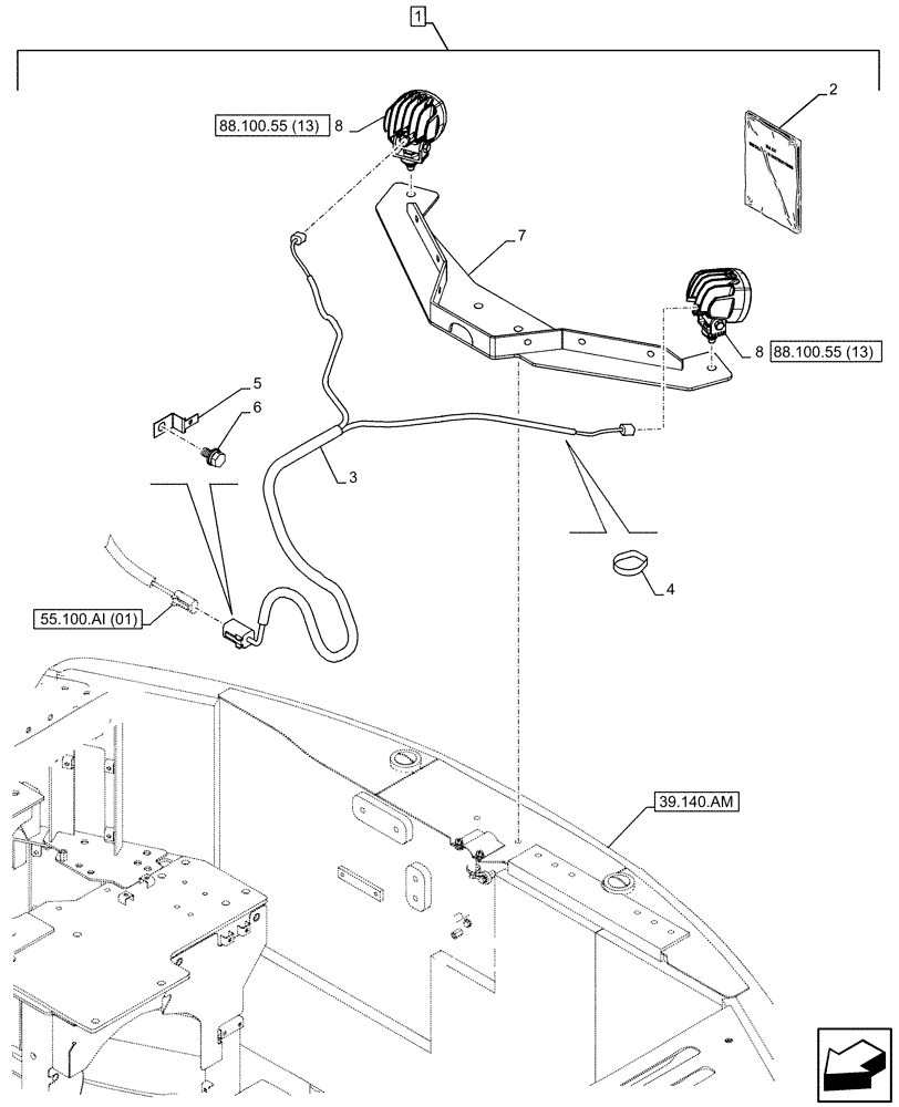 Схема запчастей Case CX130D - (88.100.55[10]) - DIA KIT, RIGHT, LEFT, REAR VIEW CAMERA, LIGHT (88) - ACCESSORIES