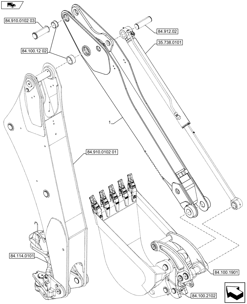 Схема запчастей Case 580SN WT - (84.100.12[01]) - STANDARD DIPPER, W/O HYDRAULIC COUPLER (84) - BOOMS, DIPPERS & BUCKETS