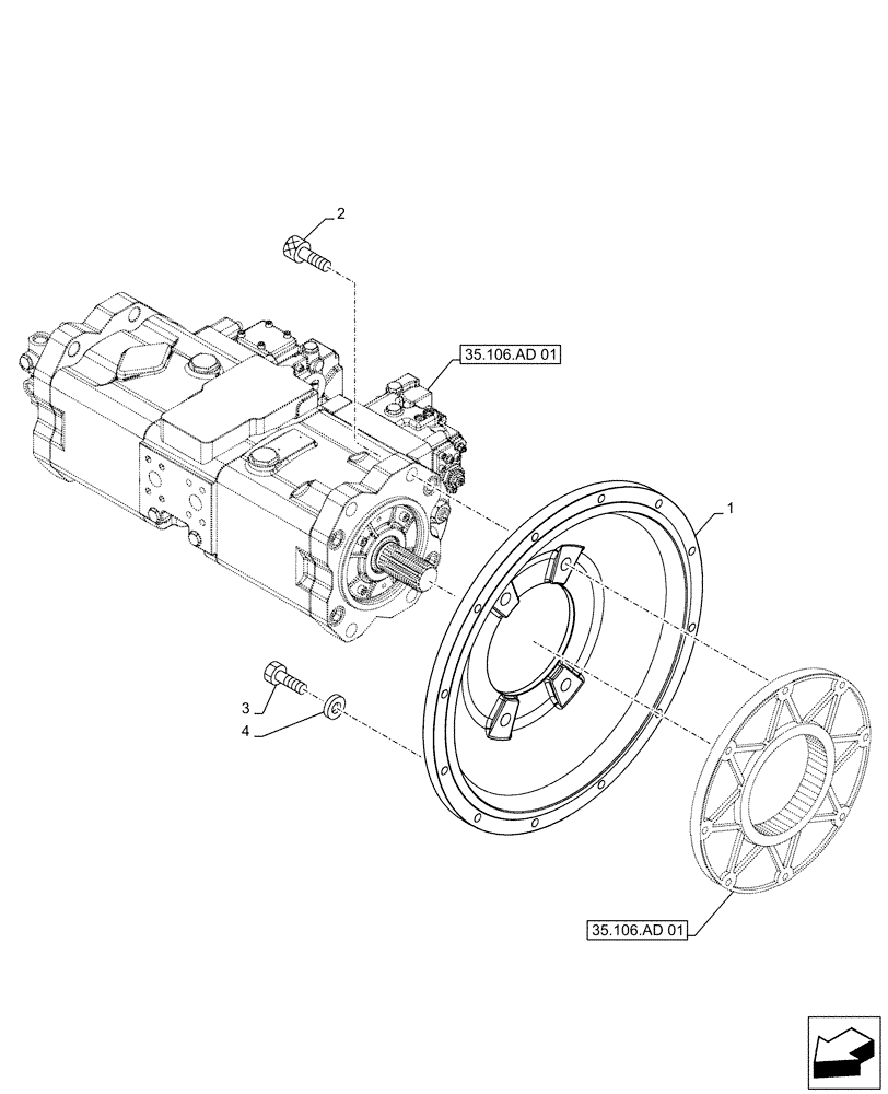 Схема запчастей Case CX490D RTC - (35.106.AB[01]) - VARIABLE DELIVERY HYDRAULIC PUMP, FLANGE (35) - HYDRAULIC SYSTEMS