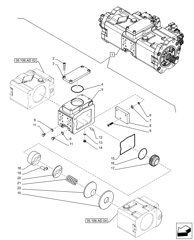 Схема запчастей Case CX500D RTC - (35.106.AD[03]) - VARIABLE DELIVERY HYDRAULIC PUMP, COMPONENTS (35) - HYDRAULIC SYSTEMS