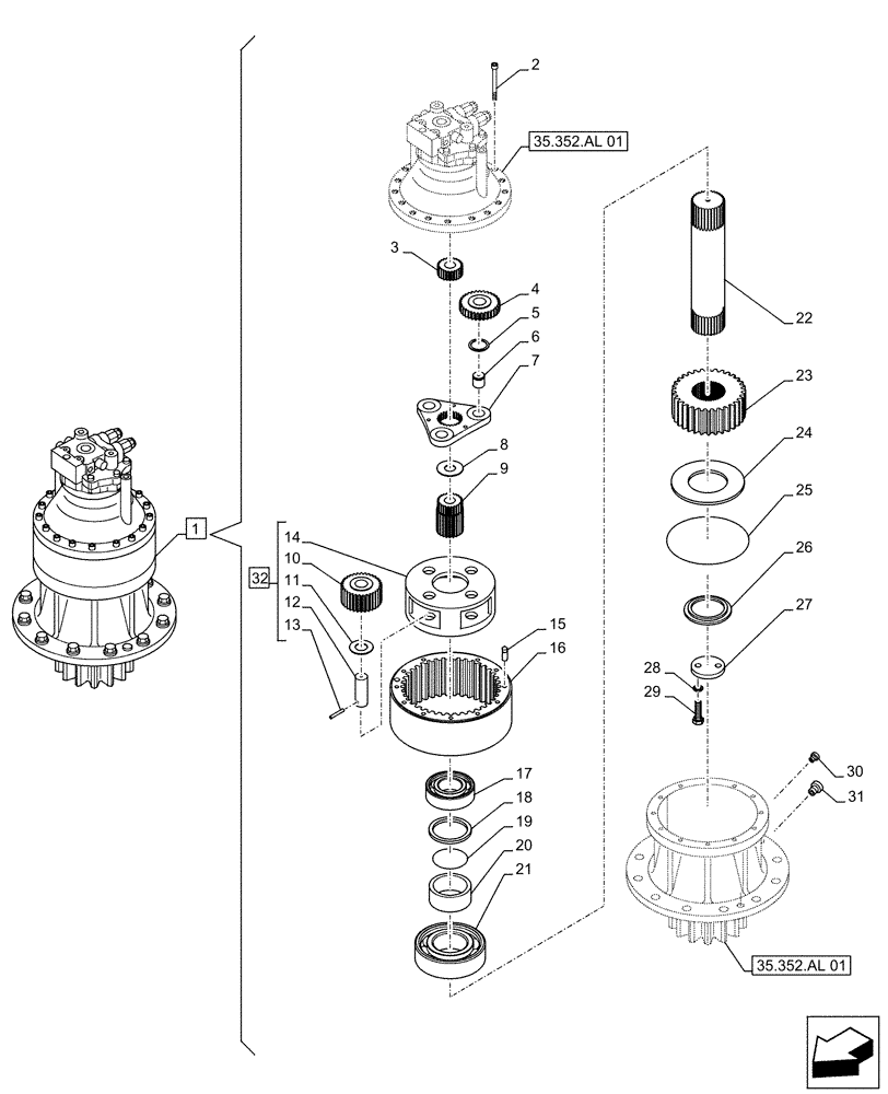 Схема запчастей Case CX500D LC - (35.352.AJ) - MOTO-REDUCTION GEAR, COMPONENTS (35) - HYDRAULIC SYSTEMS