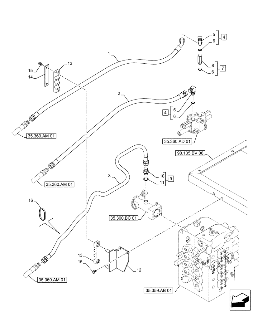 Схема запчастей Case CX500D LC - (35.360.AF[02]) - VAR - 461863 - HYDRAULIC LINE, CLAMSHELL BUCKET, ROTATION, W/ ELECTRICAL PROPORTIONAL CONTROL (35) - HYDRAULIC SYSTEMS