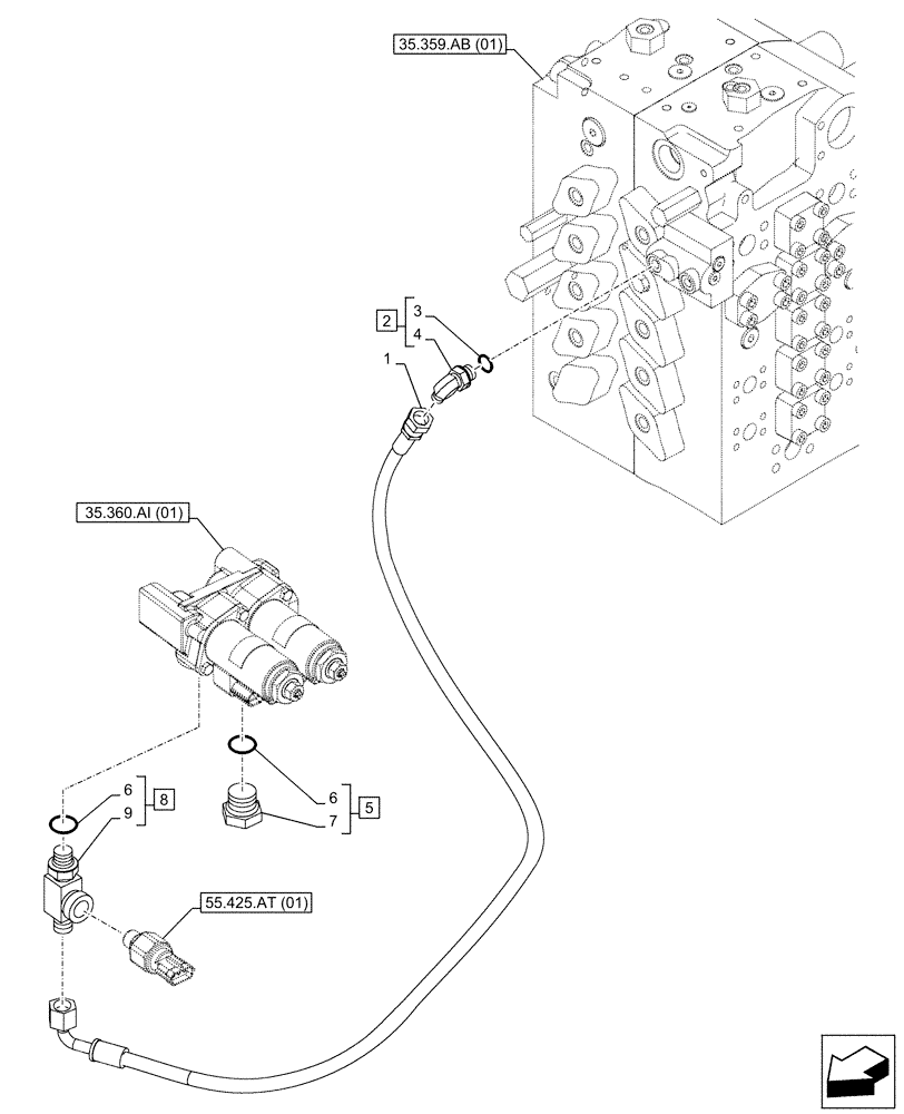 Схема запчастей Case CX500D LC - (35.360.AJ[01]) - VAR - 461865 - HAMMER CIRCUIT, SOLENOID VALVE, LINES, W/ ELECTRICAL PROPORTIONAL CONTROL (35) - HYDRAULIC SYSTEMS