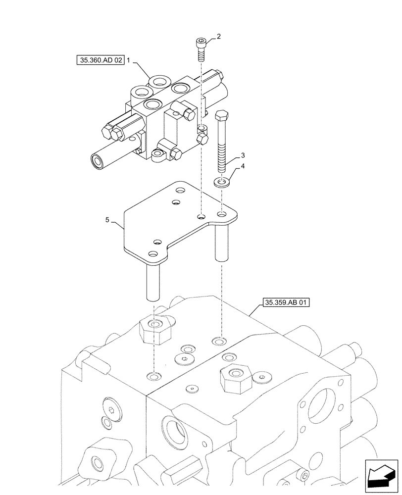 Схема запчастей Case CX500D RTC - (35.360.AD[01]) - VAR - 461863 - BUCKET, VALVE, ROTATION, W/ ELECTRICAL PROPORTIONAL CONTROL (35) - HYDRAULIC SYSTEMS