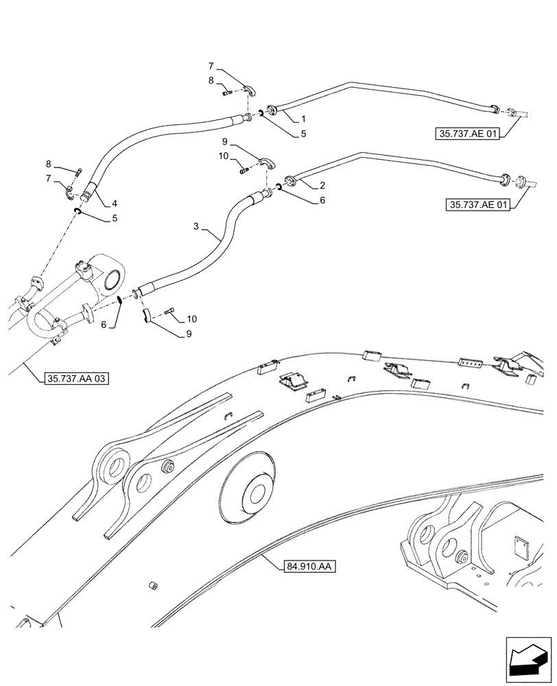 Схема запчастей Case CX500D RTC - (35.737.AE[02]) - VAR - 461572 - ARM, CYLINDER, LINES (35) - HYDRAULIC SYSTEMS