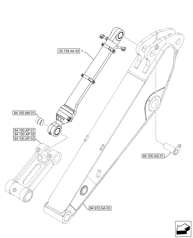 Схема запчастей Case CX500D RTC - (35.738.AA[01]) - VAR - 461572 - BUCKET CYLINDER (35) - HYDRAULIC SYSTEMS