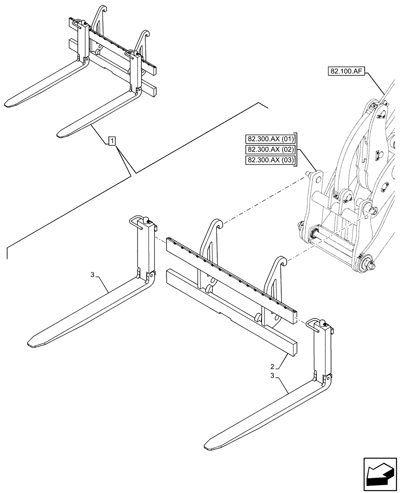 Схема запчастей Case 21F - (89.750.AA[05]) - VAR - 734622 - ATTACHMENT, FORK, TOOL 60-50 (1200MM) (89) - TOOLS