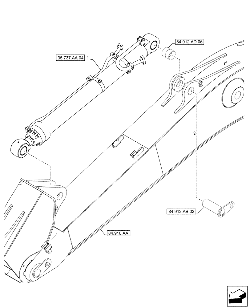 Схема запчастей Case CX500D RTC - (35.737.AA[03]) - VAR - 461544, 461548, 461549, 781184, 461572 - ARM, CYLINDER (35) - HYDRAULIC SYSTEMS