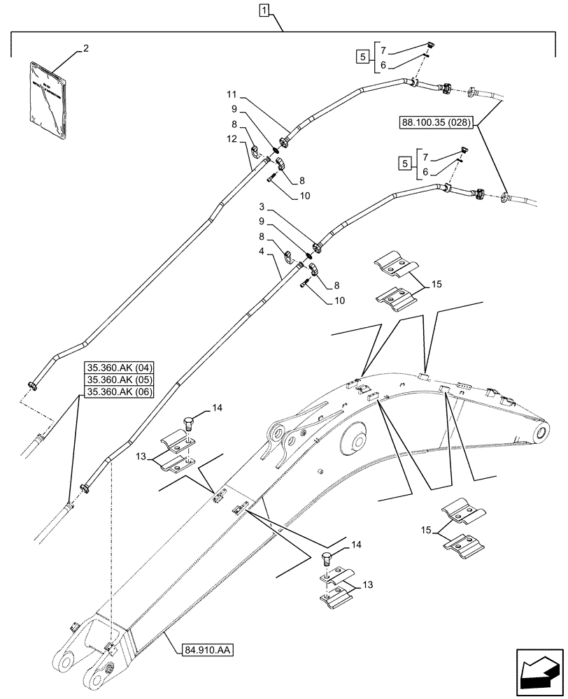 Схема запчастей Case CX300D LC - (88.100.35[027]) - DIA KIT, HAMMER CIRCUIT, W/ ELECTRICAL PROPORTIONAL CONTROL, BOOM, LINE (88) - ACCESSORIES