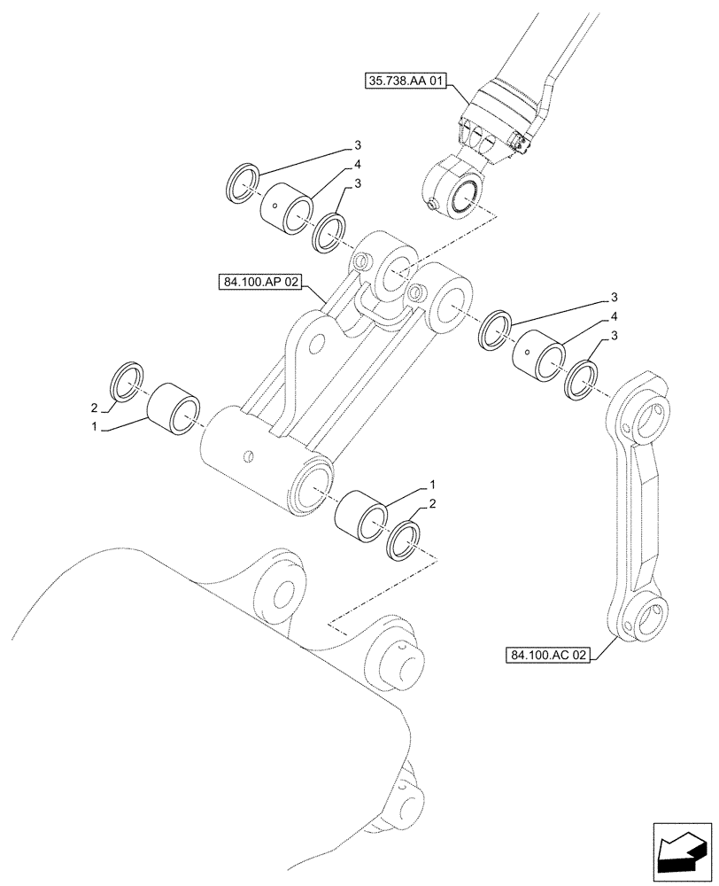 Схема запчастей Case CX500D LC - (84.100.AM[03]) - VAR - 481064 - LINK BUCKET, BUSHING, SAFETY VALVE (84) - BOOMS, DIPPERS & BUCKETS