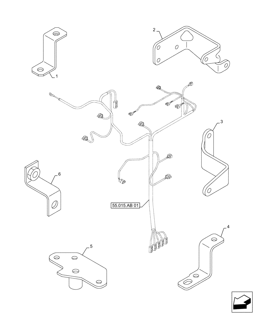 Схема запчастей Case AQ-6UZ1XASS01 - (55.015.AB[02]) - ENGINE, WIRE HARNESS, BRACKET (55) - ELECTRICAL SYSTEMS