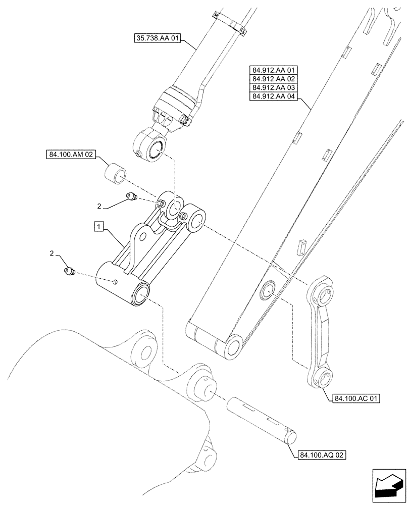 Схема запчастей Case CX490D RTC - (84.100.AP[01]) - VAR - 488046 - BUCKET, LINK, W/ HOOK (84) - BOOMS, DIPPERS & BUCKETS