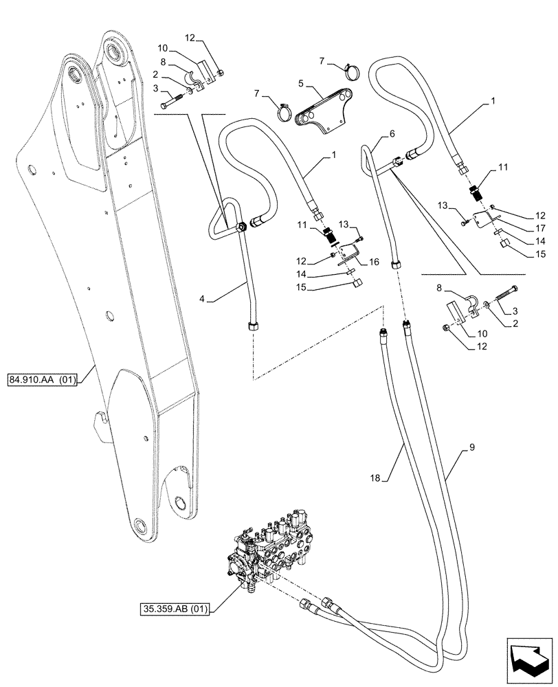 Схема запчастей Case 590SN - (35.726.AU[06]) - EXTENDABLE DIPPER, AUXILIARY HYDRAULIC, SEVERE COLD WEATHER (35) - HYDRAULIC SYSTEMS