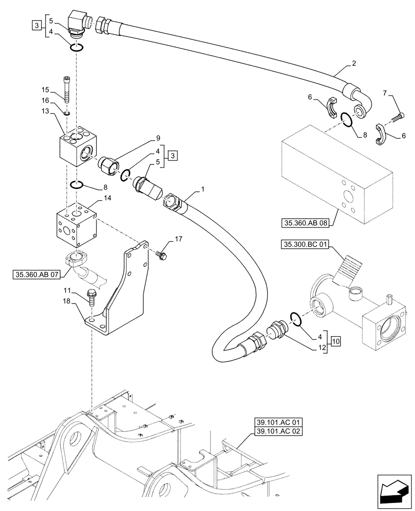 Схема запчастей Case CX500D RTC - (35.360.AB[06]) - VAR - 461868 - HAMMER CIRCUIT, LINES, HIGH FLOW, W/ ELECTRICAL PROPORTIONAL CONTROL (35) - HYDRAULIC SYSTEMS