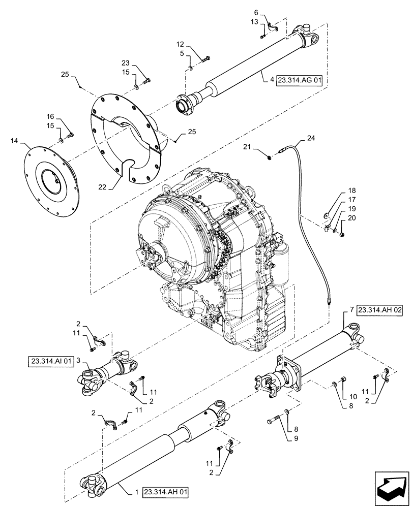 Схема запчастей Case 521F - (23.314.AG[02]) - DRIVE SHAFT INSTALLATION (23) - FOUR WHEEL DRIVE SYSTEM