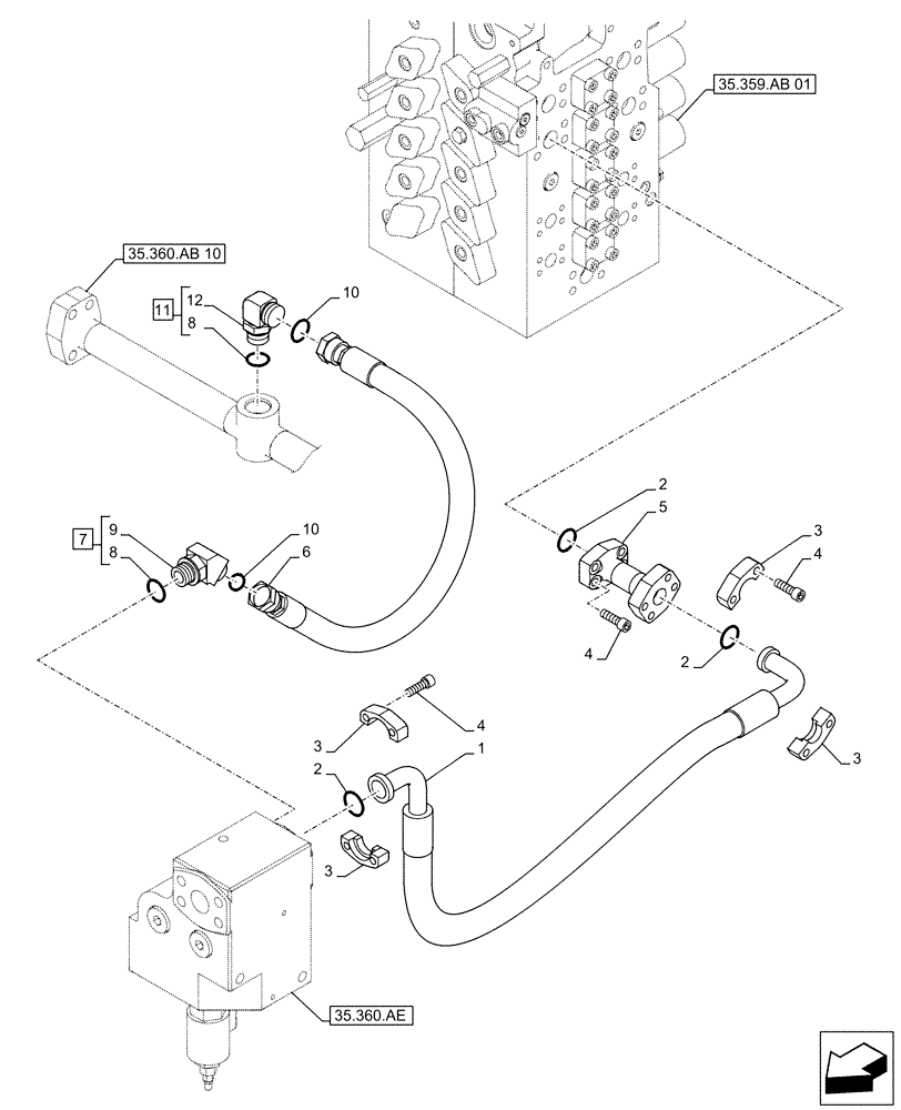 Схема запчастей Case CX500D RTC - (35.360.AB[11]) - VAR - 461869 - HAMMER CIRCUIT, LINES, HIGH FLOW, SHEARS, W/ ELECTRICAL PROPORTIONAL CONTROL (35) - HYDRAULIC SYSTEMS