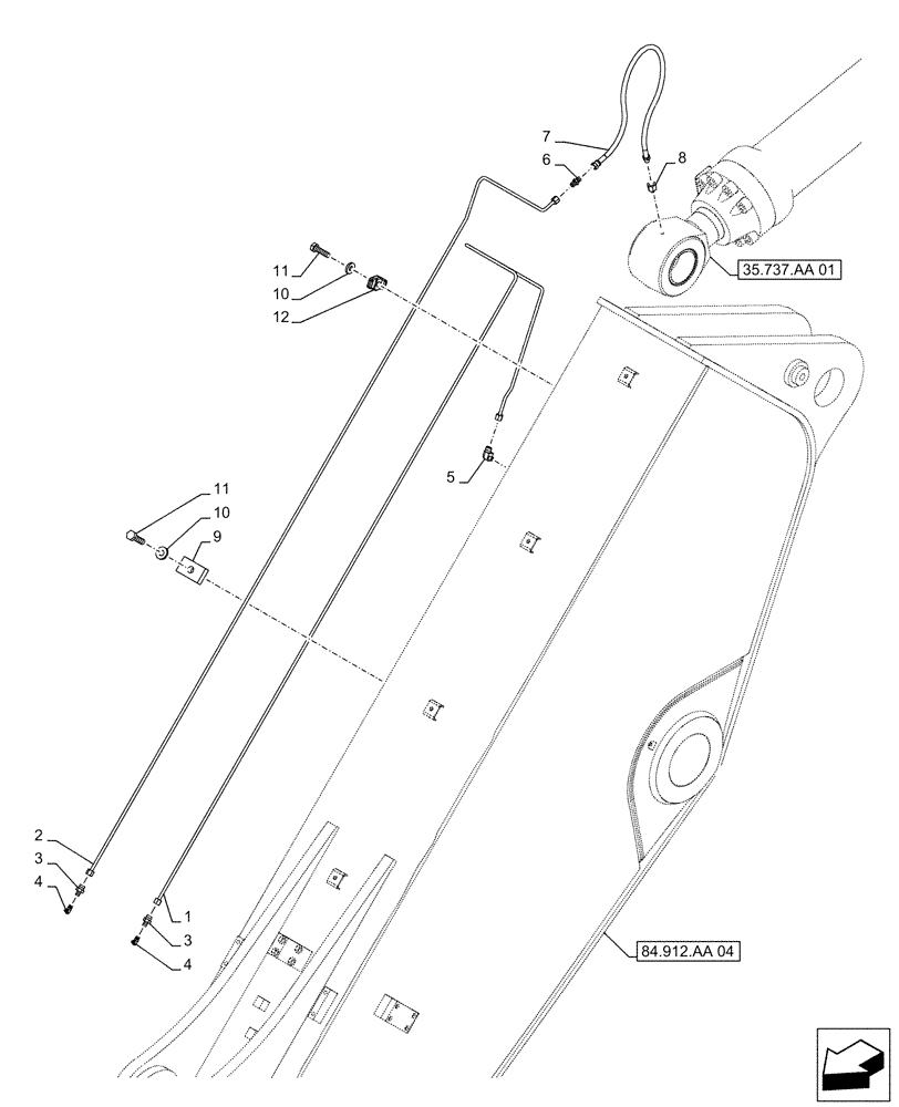 Схема запчастей Case CX490D RTC - (71.460.AF[04]) - VAR - 461544 - ARM, LUBRICATION LINE (L=4.85M) (71) - LUBRICATION SYSTEM