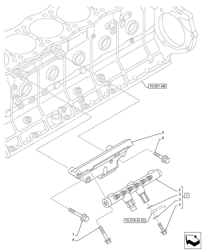 Схема запчастей Case AQ-6UZ1XASS01 - (10.218.AA) - RAIL ASSY (10) - ENGINE