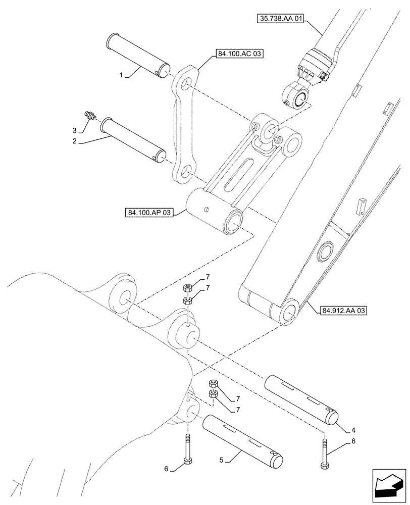 Схема запчастей Case CX500D LC - (84.100.AQ[04]) - VAR - 461023 - BUCKET, LINK, PIN, W/O HOOK (84) - BOOMS, DIPPERS & BUCKETS