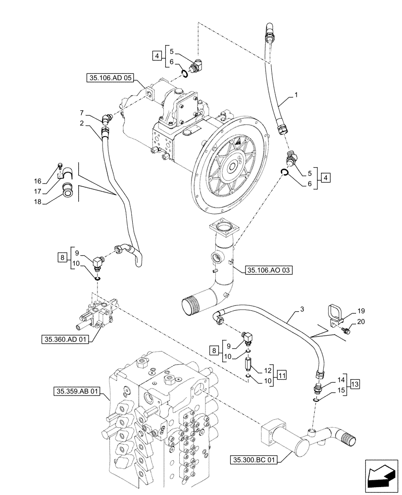 Схема запчастей Case CX490D LC - (35.360.AF[01]) - VAR - 461863 - HYDRAULIC LINE, CLAMSHELL BUCKET, ROTATION, W/ ELECTRICAL PROPORTIONAL CONTROL (35) - HYDRAULIC SYSTEMS