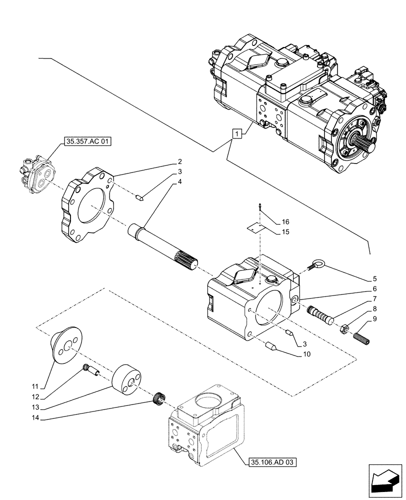 Схема запчастей Case CX500D LC - (35.106.AD[02]) - VARIABLE DELIVERY HYDRAULIC PUMP, COMPONENTS (35) - HYDRAULIC SYSTEMS