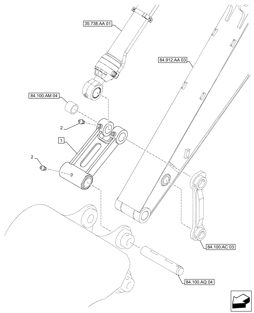 Схема запчастей Case CX500D RTC - (84.100.AP[03]) - VAR - 461023 - BUCKET, LINK, W/O HOOK (84) - BOOMS, DIPPERS & BUCKETS