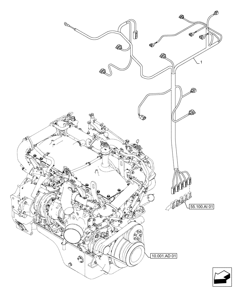 Схема запчастей Case AQ-6UZ1XASS01 - (55.015.AB[01]) - ENGINE, WIRE HARNESS (55) - ELECTRICAL SYSTEMS