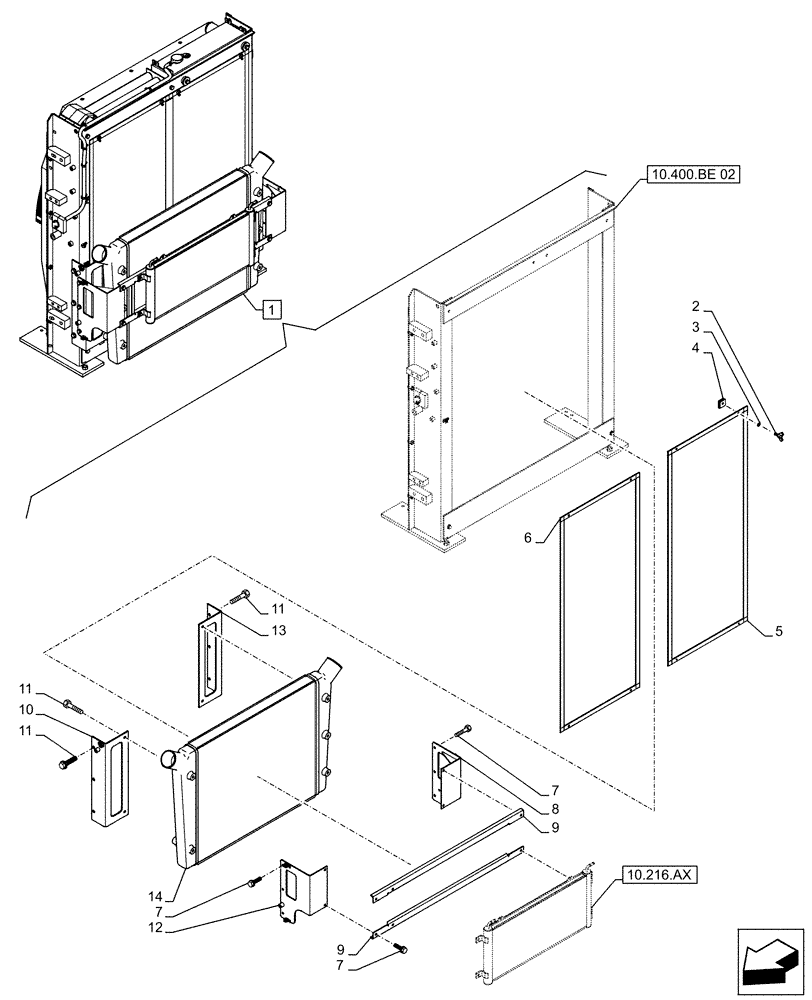 Схема запчастей Case CX490D LC - (10.400.BE[03]) - RADIATOR, COMPONENTS (10) - ENGINE