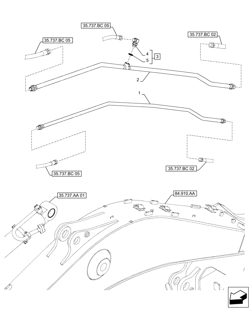 Схема запчастей Case CX500D RTC - (35.737.BC[04]) - VAR - 481064 - ARM, CYLINDER, SAFETY VALVE, LINES (35) - HYDRAULIC SYSTEMS