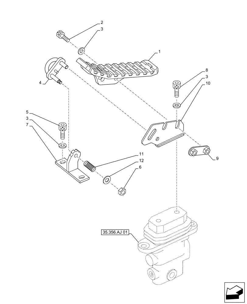 Схема запчастей Case CX490D RTC - (35.356.AK[02]) - PEDAL, CONTROL (35) - HYDRAULIC SYSTEMS