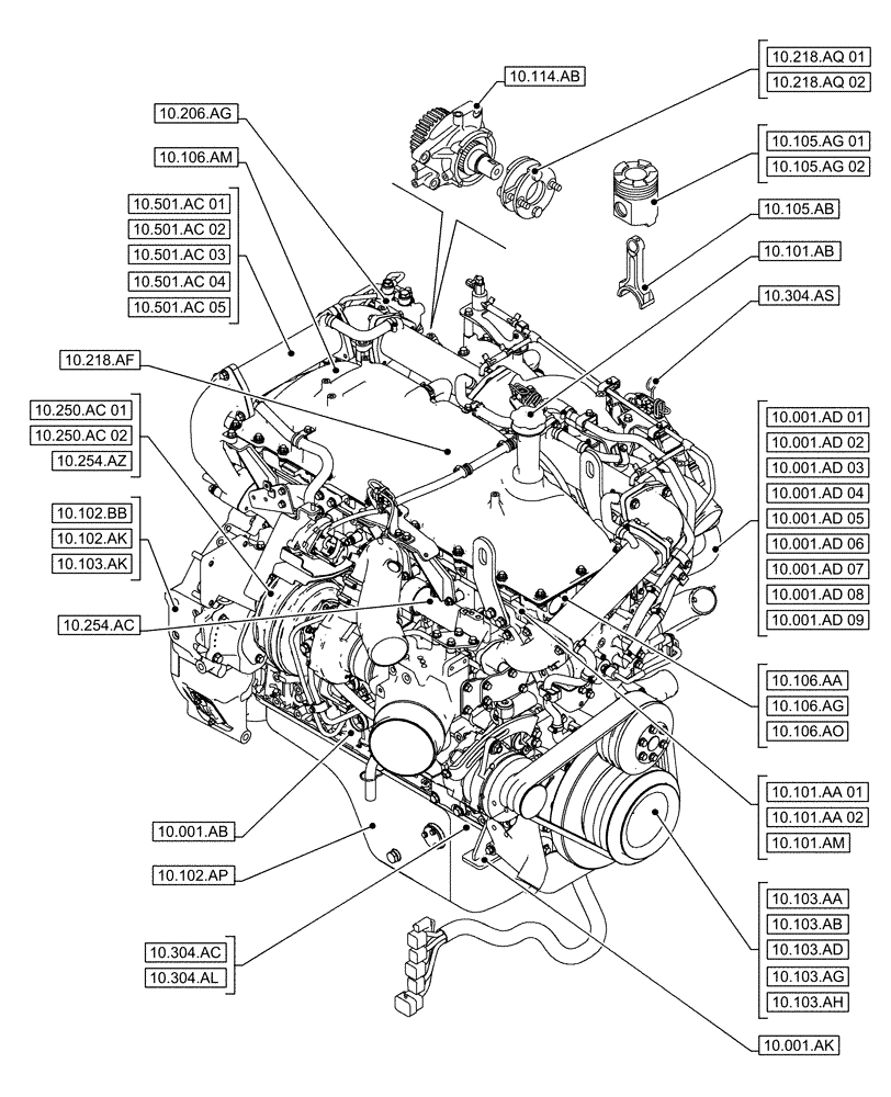 Схема запчастей Case AQ-6UZ1XASS01 - (00.000.10[01]) - PICTORIAL INDEX - ENGINE (00) - GENERAL & PICTORIAL INDEX
