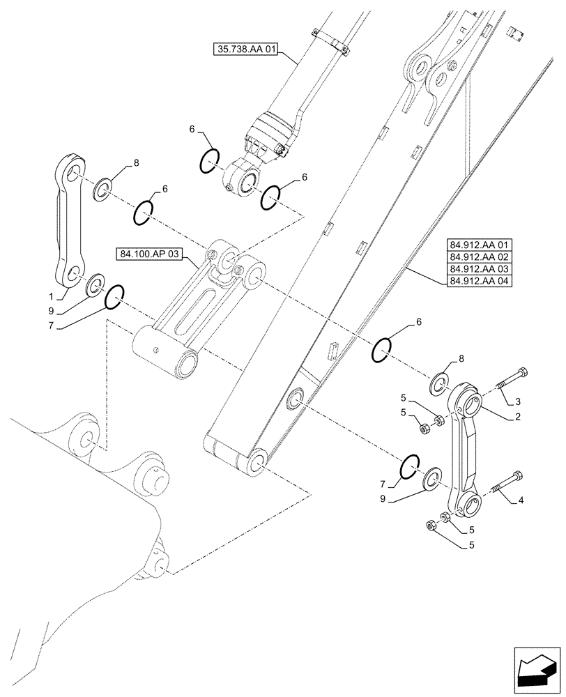 Схема запчастей Case CX490D LC - (84.100.AC[03]) - VAR - 461023 - LINK CONROD, W/O HOOK (84) - BOOMS, DIPPERS & BUCKETS