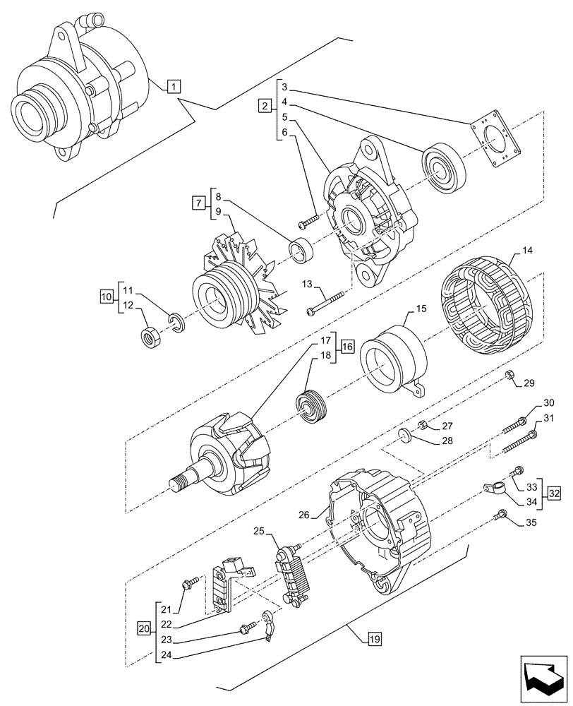 Схема запчастей Case AQ-6UZ1XASS01 - (55.301.AA[02]) - ALTERNATOR, COMPONENTS (55) - ELECTRICAL SYSTEMS