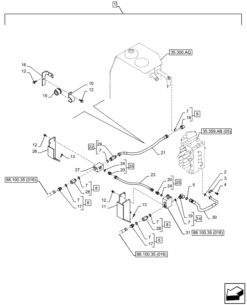 Схема запчастей Case CX350D LC - (88.100.35[017]) - DIA KIT, HAMMER CIRCUIT, W/ HYDRAULIC CONTROL, MANIFOLD VALVE, LINE (88) - ACCESSORIES