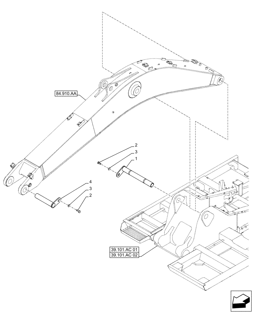 Схема запчастей Case CX490D RTC - (84.910.AC[02]) - VAR - 461543, 481858, 461028 - BOOM, PIN (84) - BOOMS, DIPPERS & BUCKETS