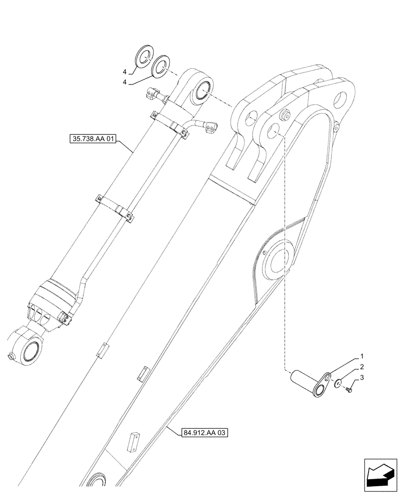 Схема запчастей Case CX500D RTC - (84.100.AQ[01]) - VAR - 461572 - BUCKET CYLINDER, PIN (ARM L=2.53M) (84) - BOOMS, DIPPERS & BUCKETS