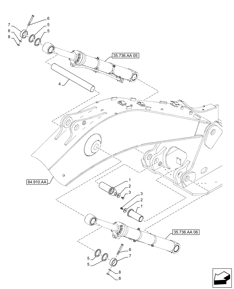 Схема запчастей Case CX500D RTC - (84.910.AC[03]) - VAR - 481064 - BOOM, LIFT CYLINDER, PIN, SAFETY VALVE (84) - BOOMS, DIPPERS & BUCKETS