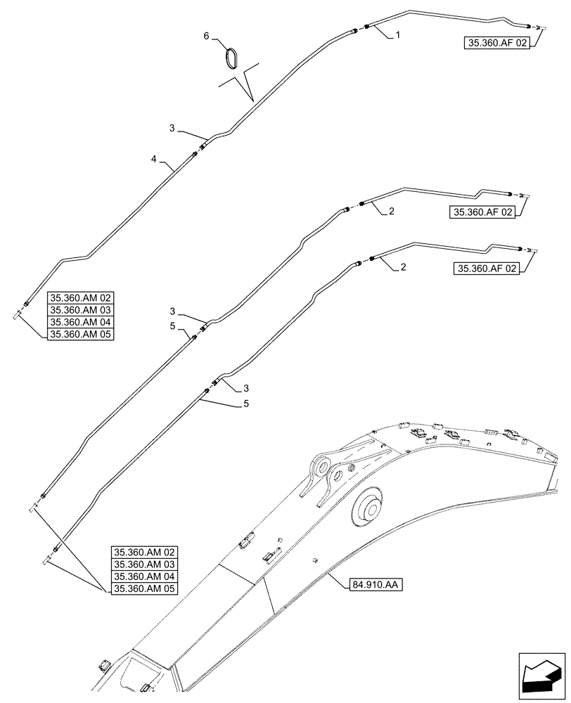 Схема запчастей Case CX490D RTC - (35.360.AM[01]) - VAR - 461863 - BOOM, LINES, CLAMSHELL BUCKET, ROTATION, W/ ELECTRICAL PROPORTIONAL CONTROL (35) - HYDRAULIC SYSTEMS