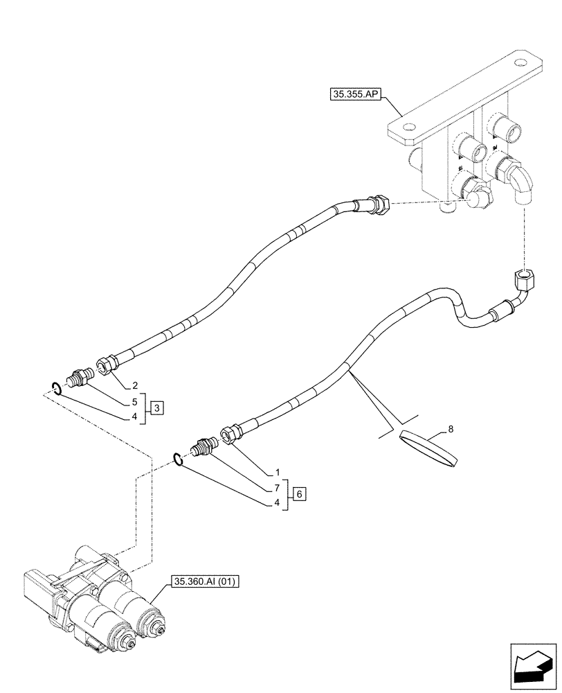 Схема запчастей Case CX500D RTC - (35.360.AJ[02]) - VAR - 461865, 461871, 461868, 461869 - HAMMER CIRCUIT, SHEARS, HIGH FLOW, SOLENOID VALVE, LINES, W/ ELECTRICAL PROPORTIONAL CONTROL (35) - HYDRAULIC SYSTEMS