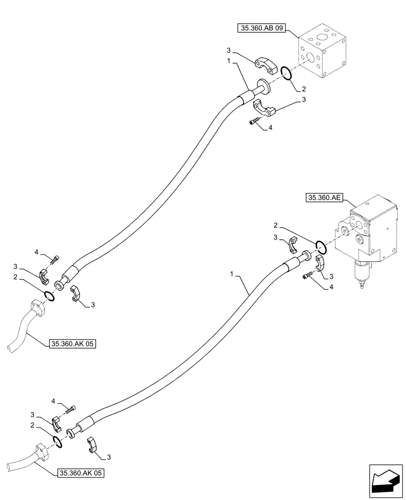 Схема запчастей Case CX490D LC - (35.360.AK[04]) - VAR - 461869 - BOOM, LINES, HAMMER CIRCUIT, HIGH FLOW, SHEARS, W/ ELECTRICAL PROPORTIONAL CONTROL (35) - HYDRAULIC SYSTEMS