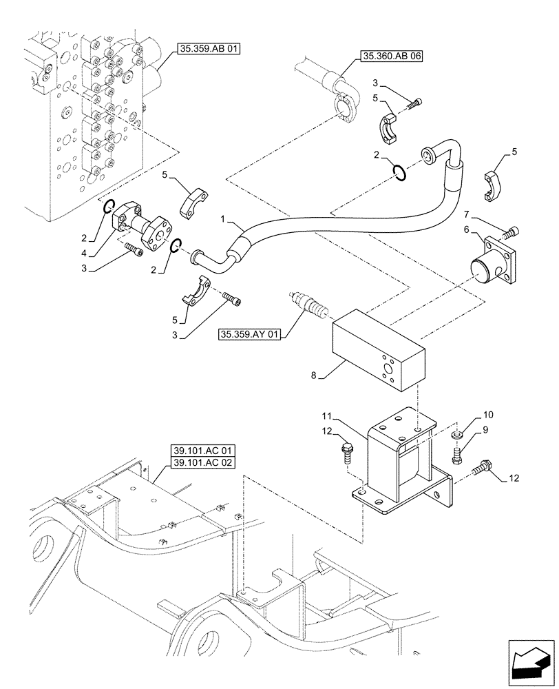 Схема запчастей Case CX500D RTC - (35.360.AB[08]) - VAR - 461868 - HAMMER CIRCUIT, LINES, HIGH FLOW, W/ ELECTRICAL PROPORTIONAL CONTROL (35) - HYDRAULIC SYSTEMS